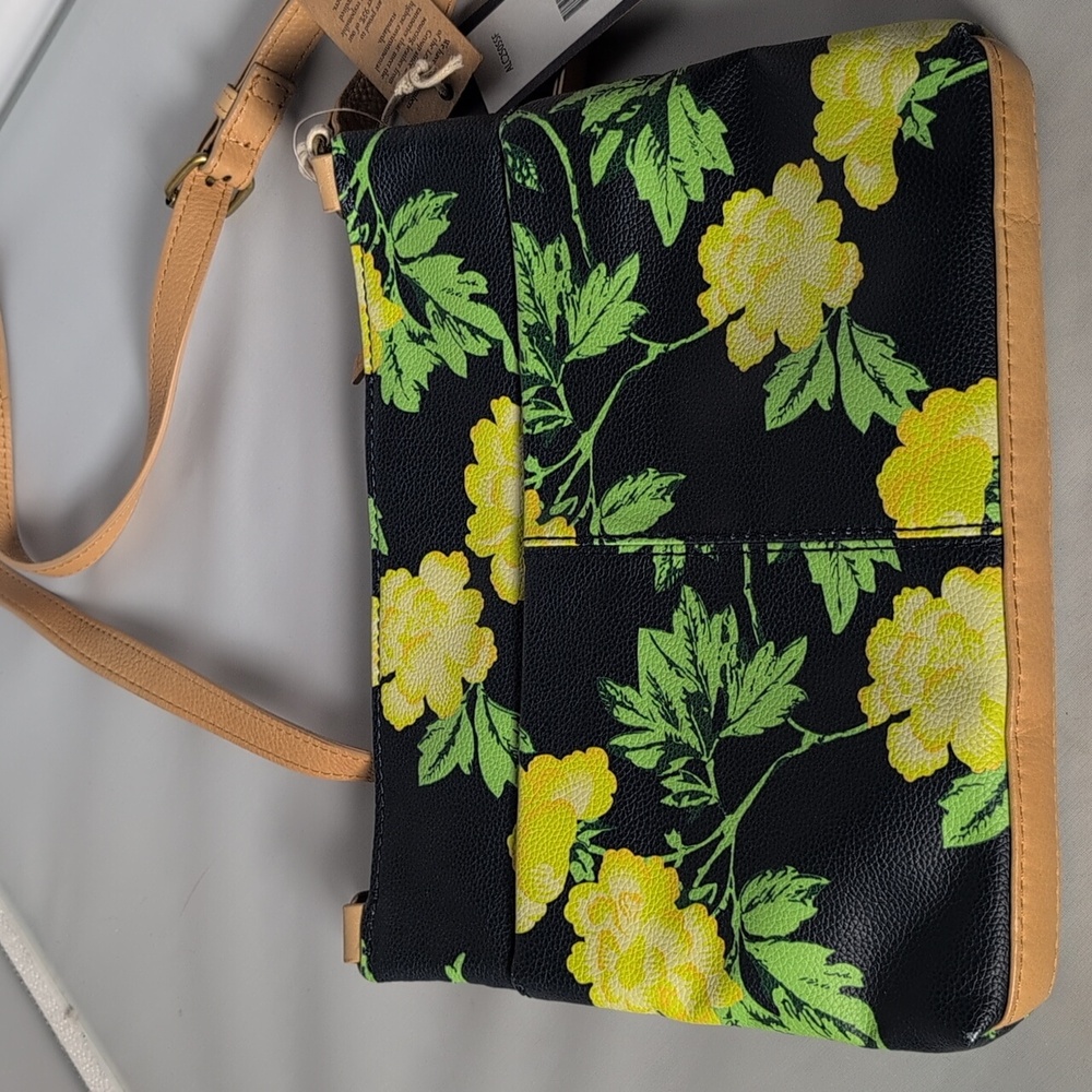 American Leather Co Green & Yellow Floral Thin Crossbody Bag - Picture 5 of 13